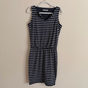 Athleta Vida Linen Blend V-Neck Striped Dress Coastal Size XS